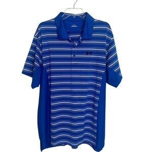 Under Armor XL Blue and white striped Polo/ Golf shirt short sleeve